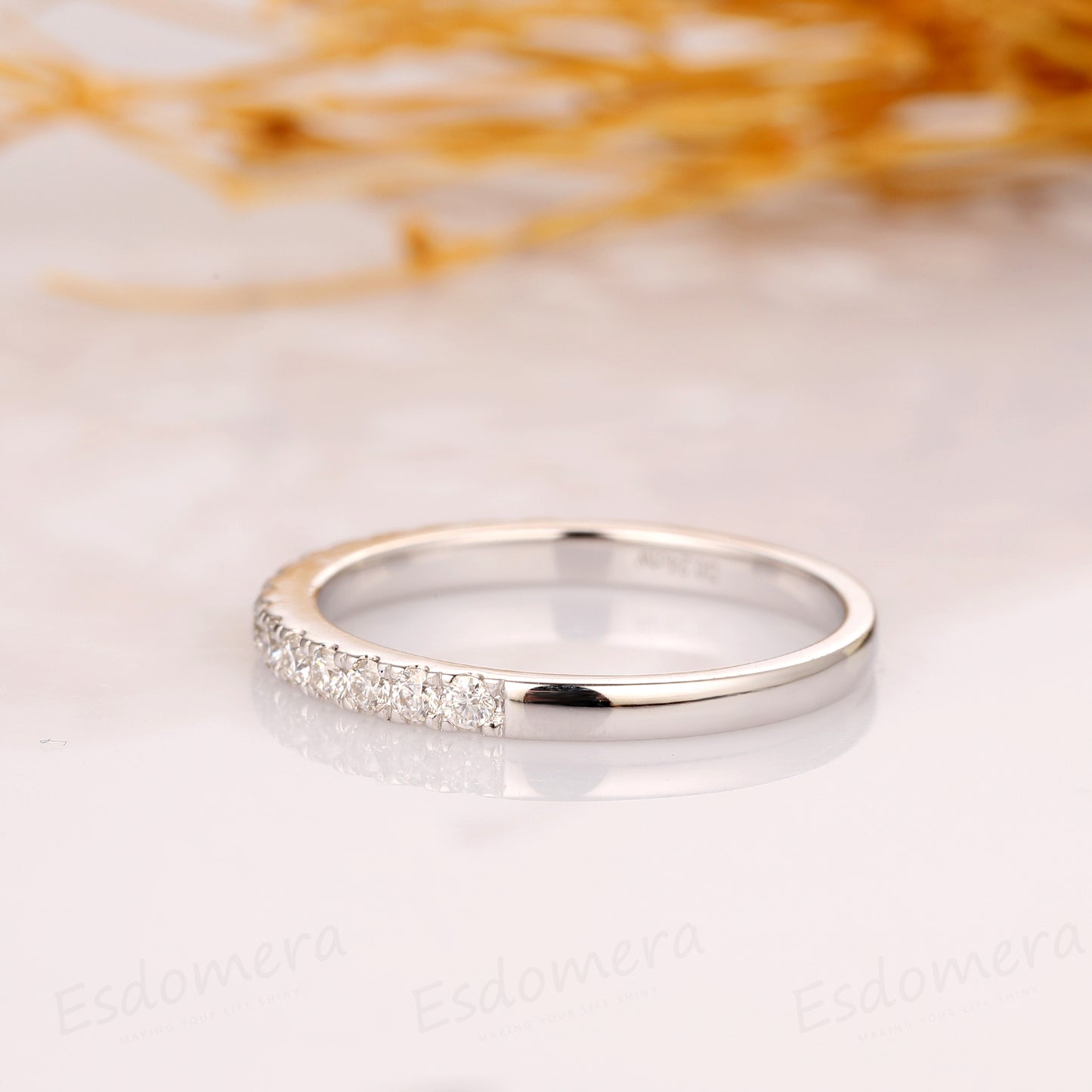 Moissanite Band, Pave Set Moissanite Wedding Ring, 14k White Gold Ring