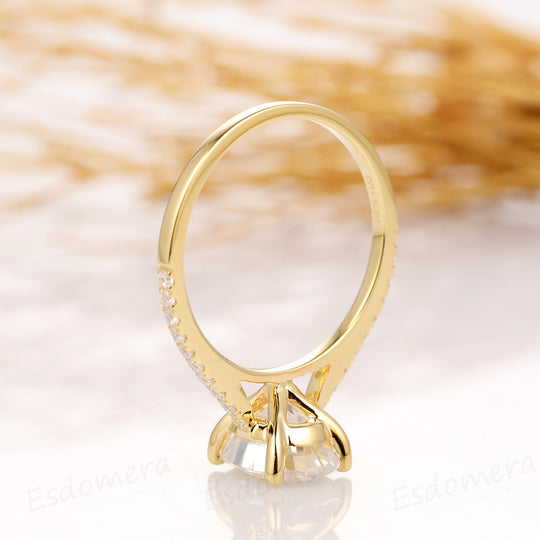 Oval Cut 2.1CT Esdomera Moissanite Engagement Ring, 14k Yellow Gold Half Eternity Wedding Ring