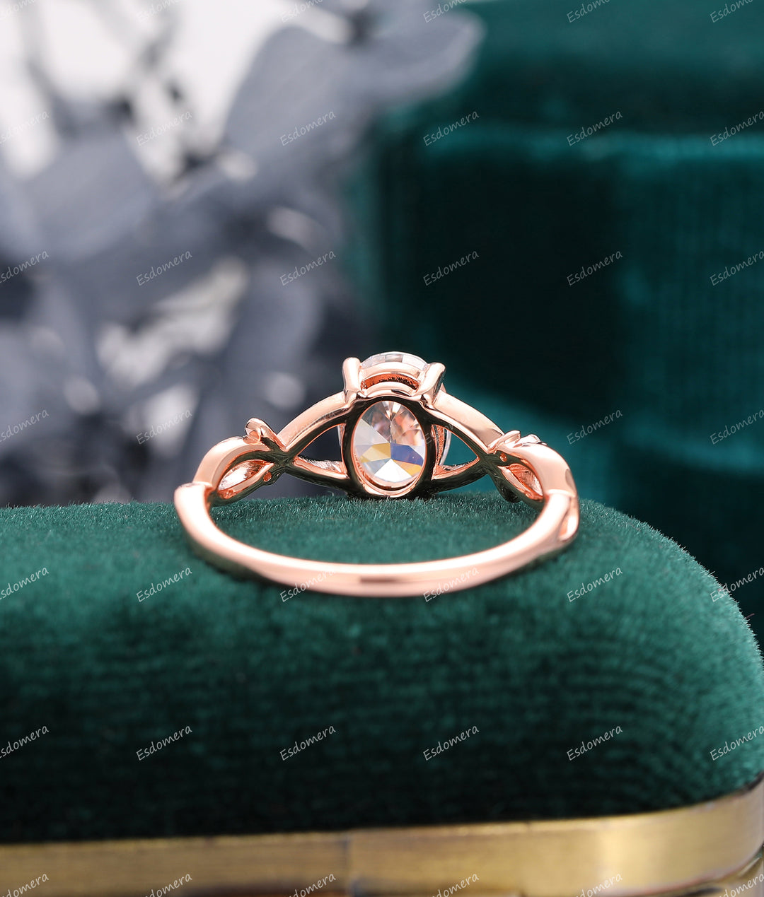 1.5CT Oval Cut Moissanite Ring, Cross Band Wedding Ring, 14K Soild Rose Gold Engagement Ring, Moissanite Promise Ring