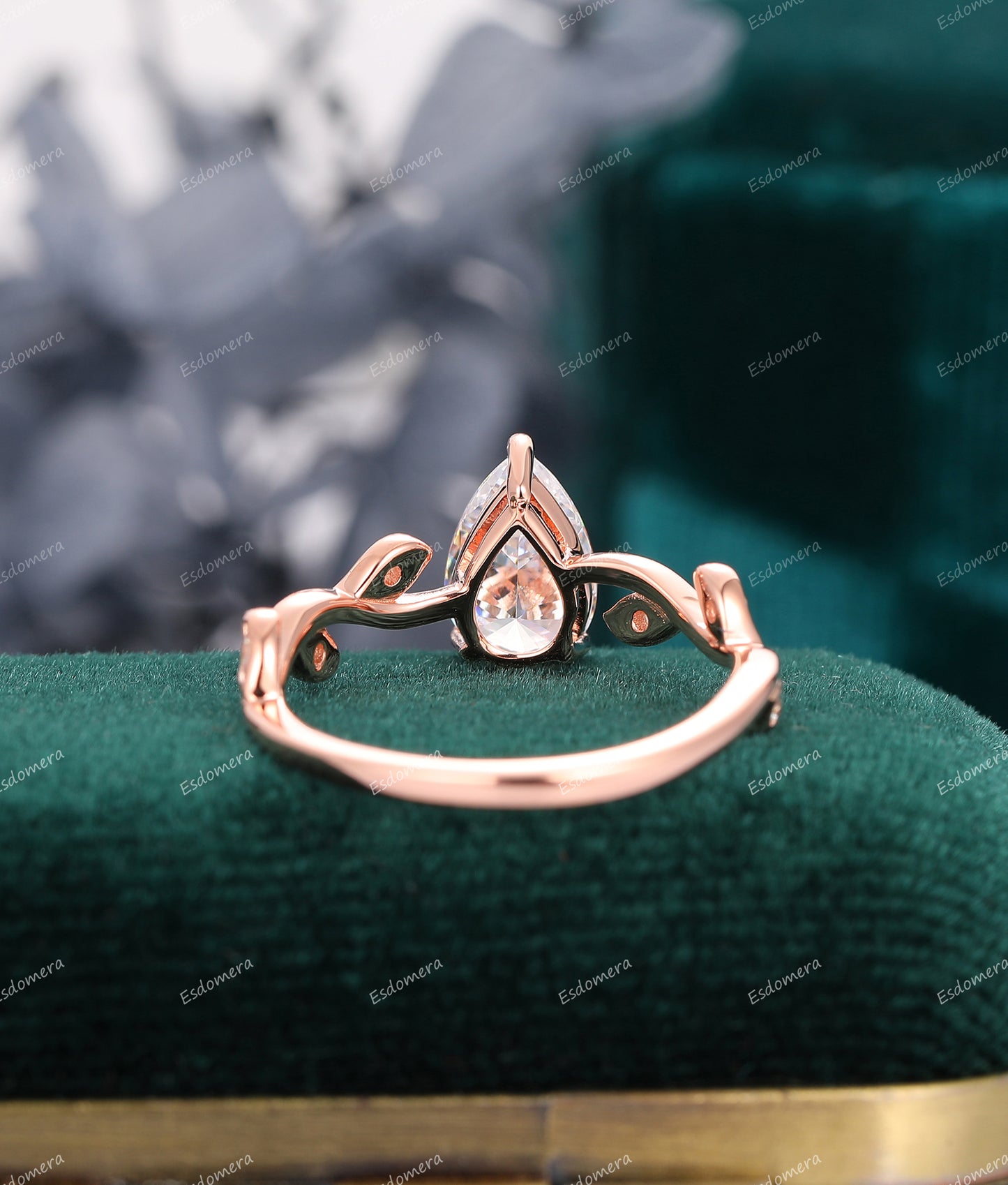 1.50CT Pear Cut Moissanite Wedding Ring, Leaf Vine Engagement Ring, Unique 14K Rose Gold Ring For Women