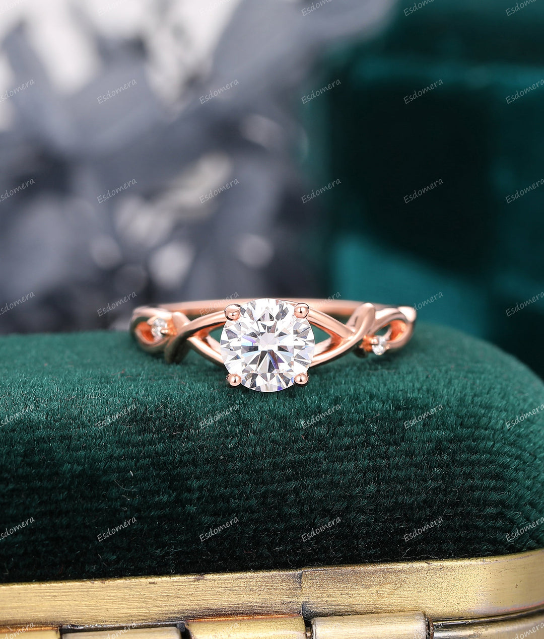 1.00CT Round Cut Moissanite Wedding Ring, Cross Band Ring, 14k Rose Gold Wedding Ring, Anniversary Gift For Her