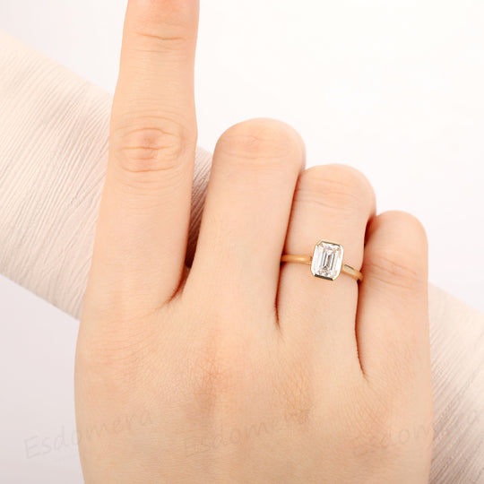 Bezel Setting Ring 1CT Emerald Cut Moissanite Engagement Ring