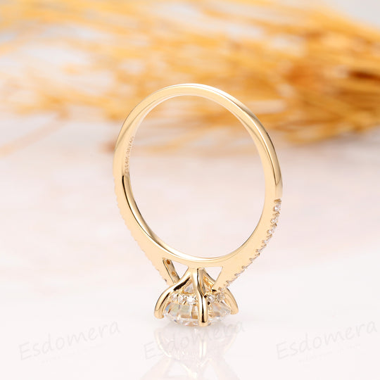 1.25CT Round Moissanite Ring, Hidden Halo Ring, Half Eternity 14K Yellow Gold Ring