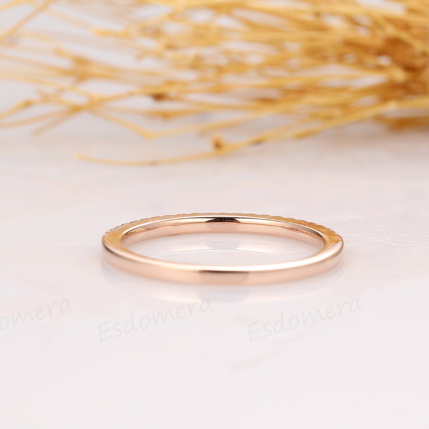 Half Eternity Moissanite Wedding Band, Rose Gold Ring, Matching Band