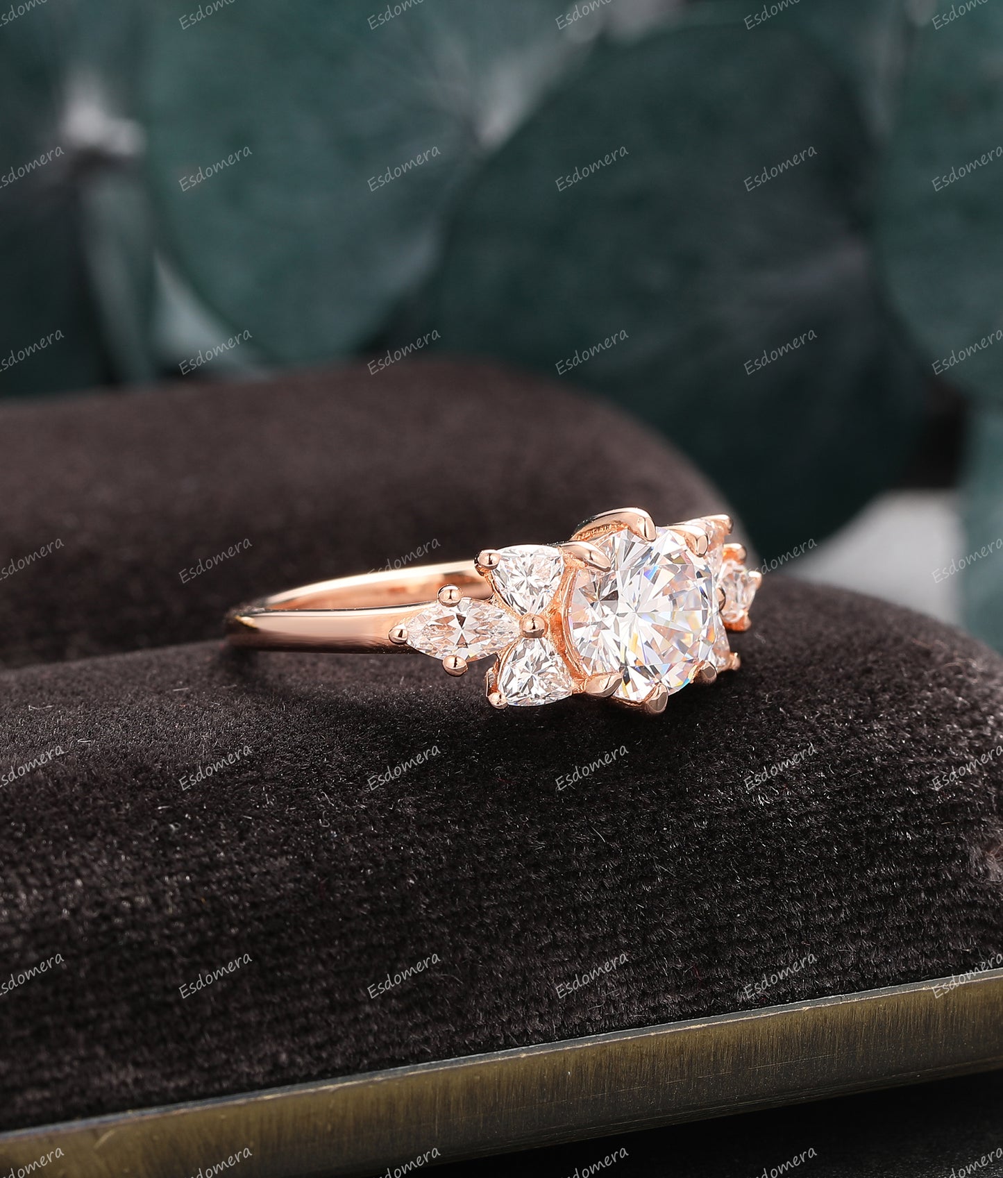 14k Rose Gold Promise Ring, Round 1.25CT Moissanite Engagement Ring, 7 Stone Moissanite Ring, Dainty Ring For Her
