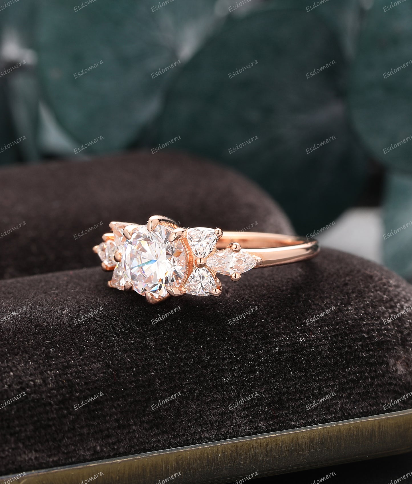 14k Rose Gold Promise Ring, Round 1.25CT Moissanite Engagement Ring, 7 Stone Moissanite Ring, Dainty Ring For Her