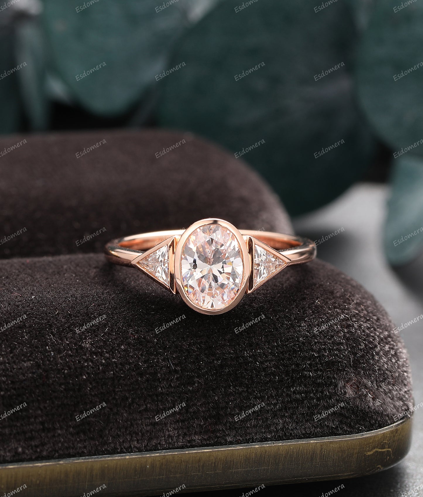 1.50CT Oval Cut Moissanite Wedding Ring, Triangle Ring For Women,14K Rose Gold Moissanite Ring,Vintage Unique Moissanite Engagement Ring