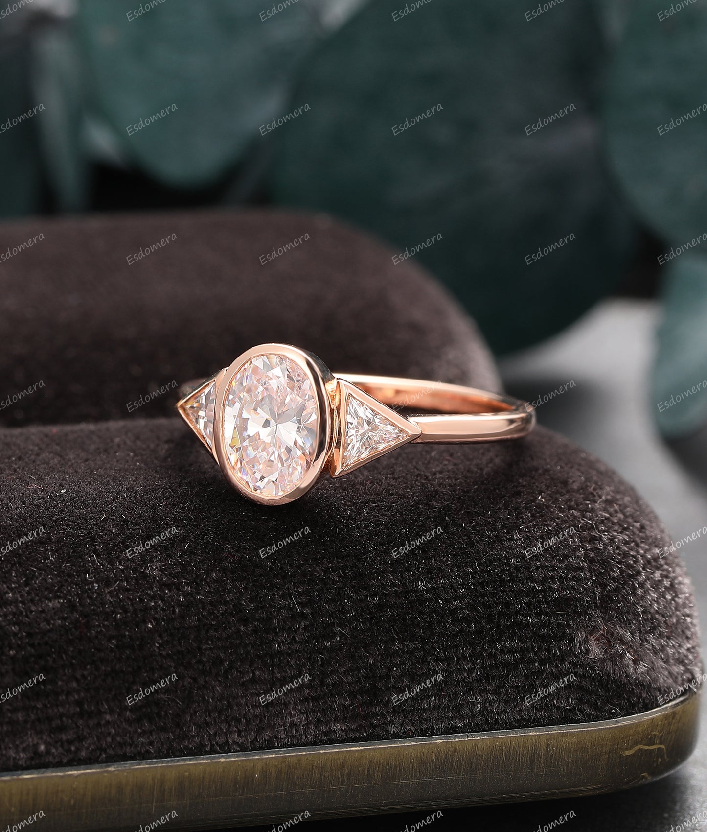 1.50CT Oval Cut Moissanite Wedding Ring, Triangle Ring For Women,14K Rose Gold Moissanite Ring,Vintage Unique Moissanite Engagement Ring