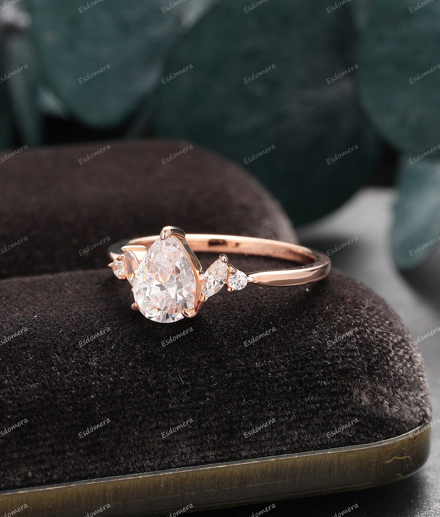 1.30CT Pear Cut Moissanite Wedding Ring, Marquise Moissanite Ring,14k Rose Gold Engagement Ring, Art Deco Moissanite Bridal Ring Gift