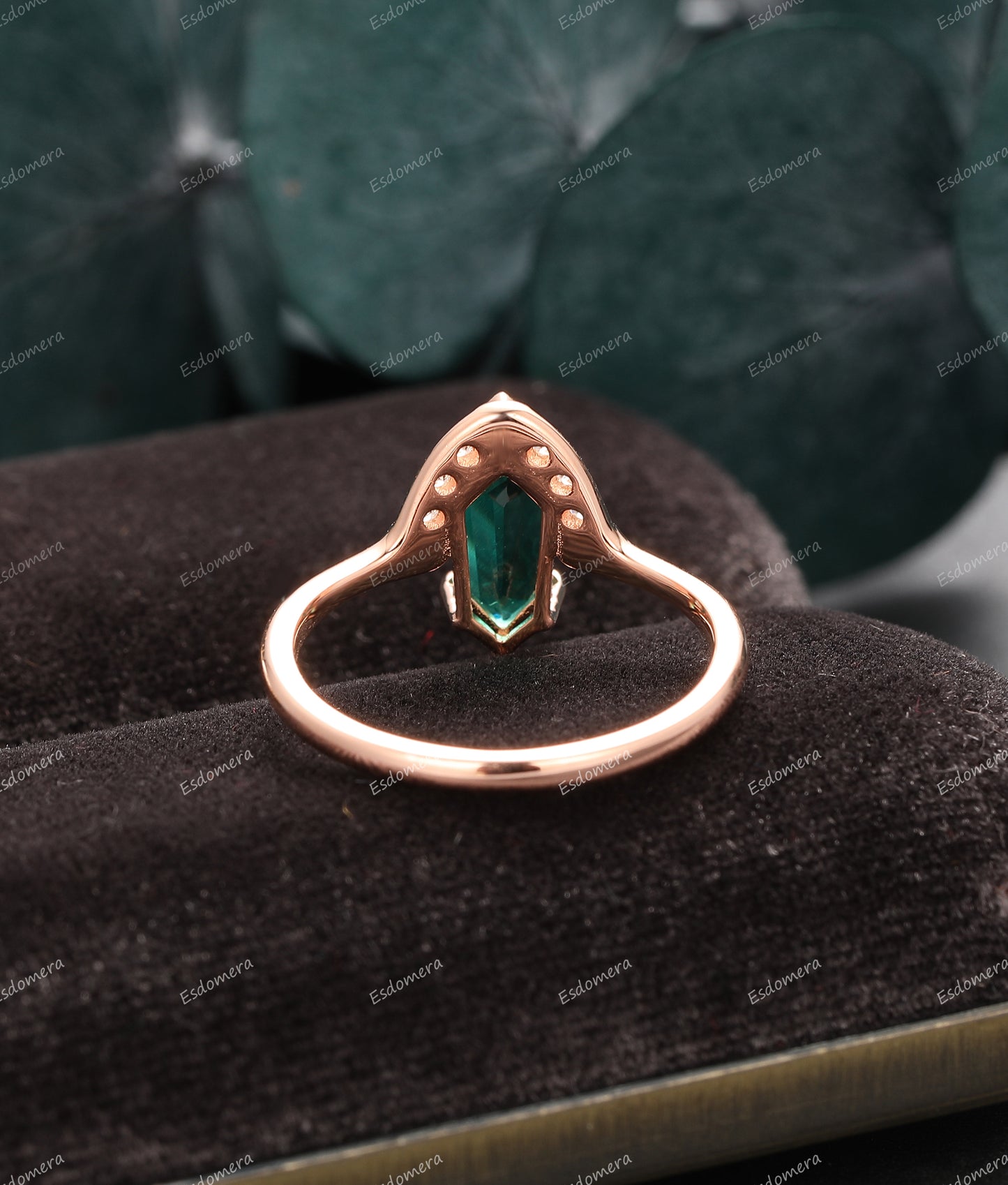 4.2x5x11mm Irregular Shaped Emerald Engagement Ring, Moissanite V Shaped Ring, 14k Rose Gold Ring For Women, Vintage 1.45mm Moissanite Ring For Women