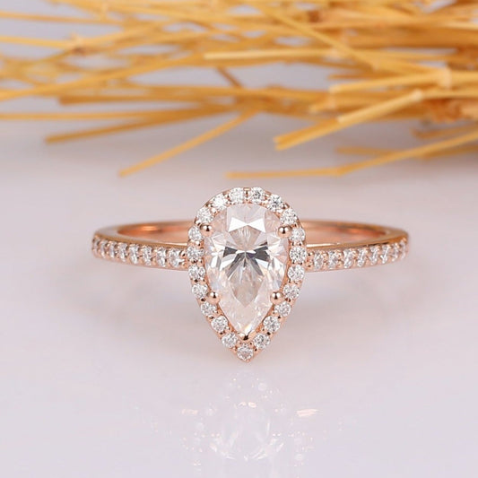 Pear Cut 5x8mm Moissanite Ring Wedding Ring Halo Engagement Ring