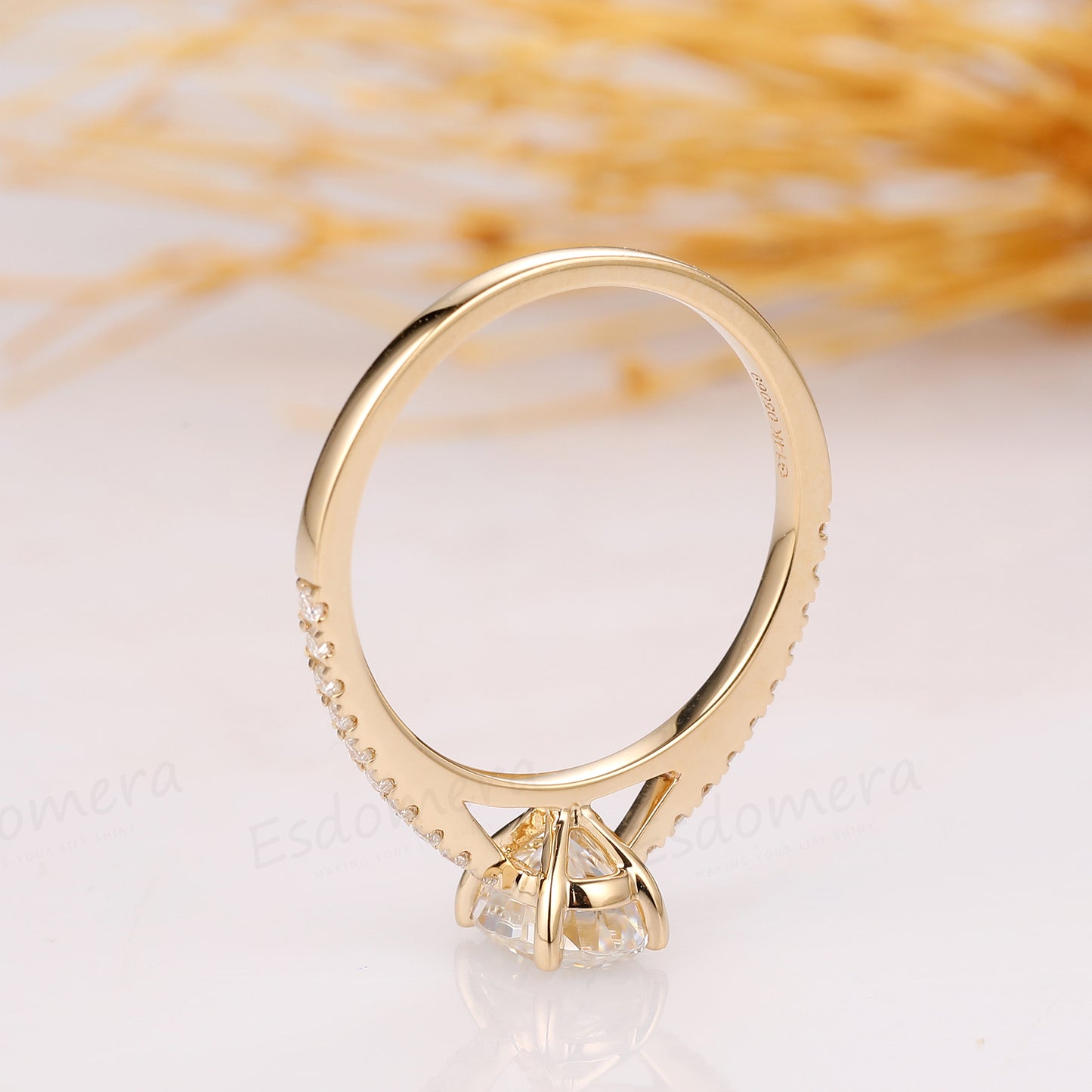 Oval Cut 7*5mm Moissanite Ring, 14k Solid Rose Gold Half Eternity Ring