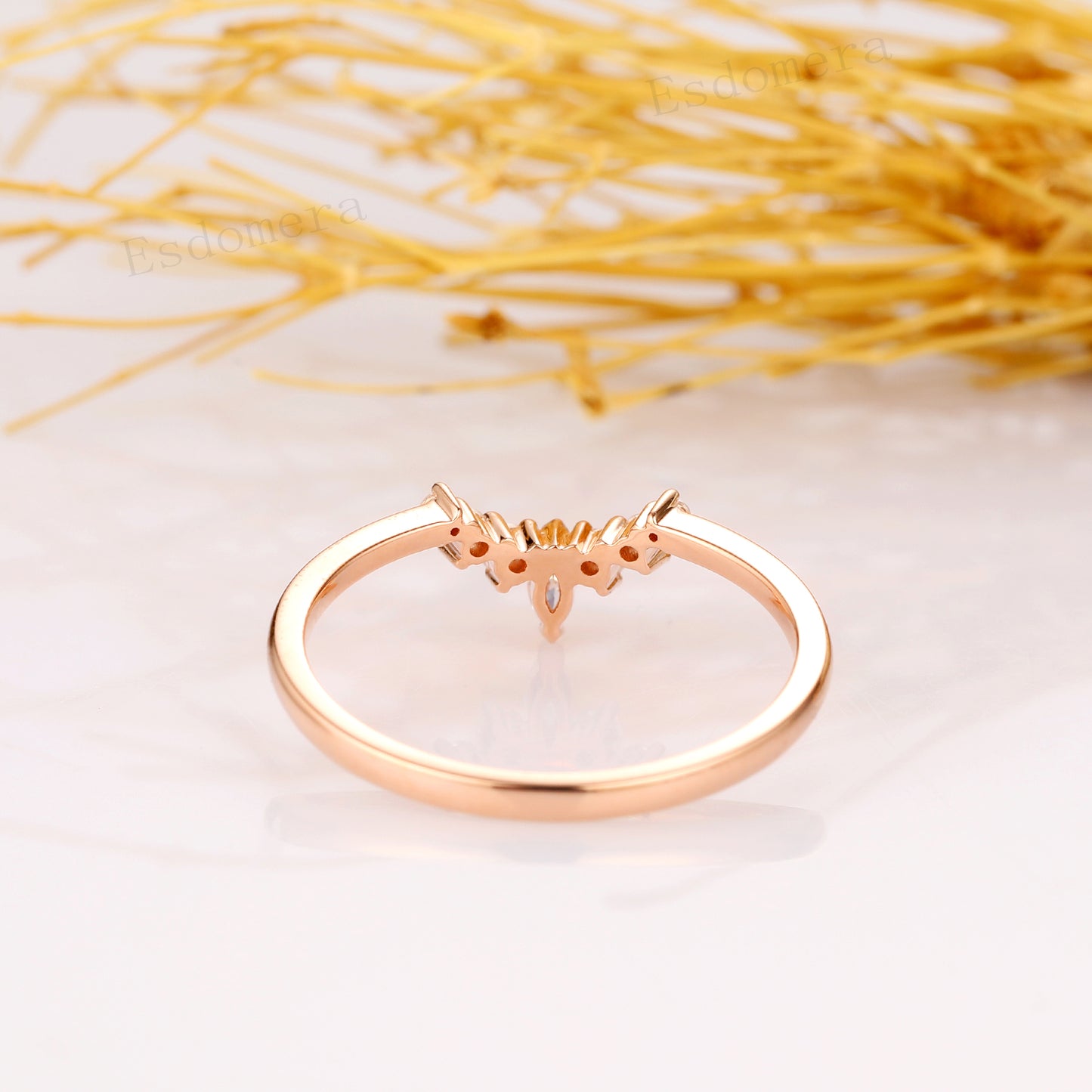 Delicate Moissanite Wedding Band, Special Design Matching Ring, Solid 14K Rose Gold Wedding Ring