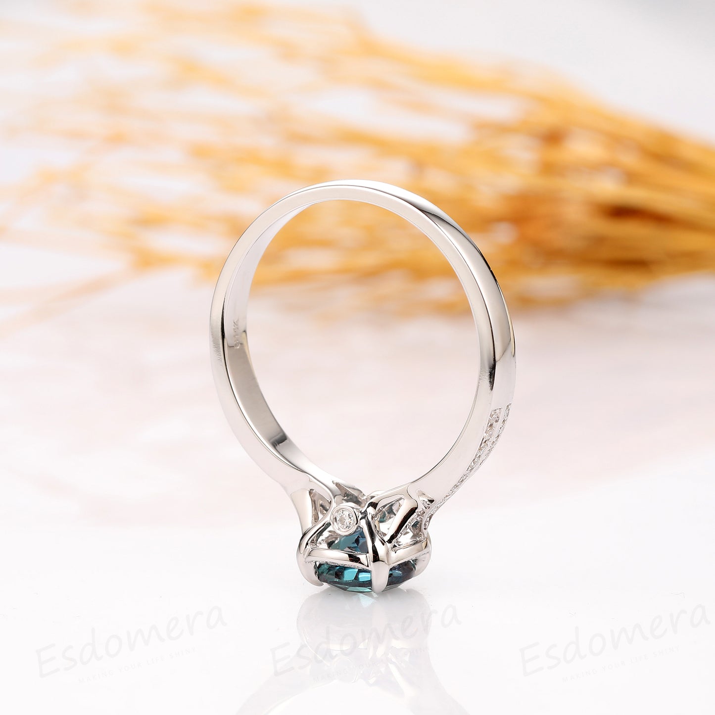 Round Cut 1ct Alexandrite Wedding Ring, 14k White Gold Engagement Ring