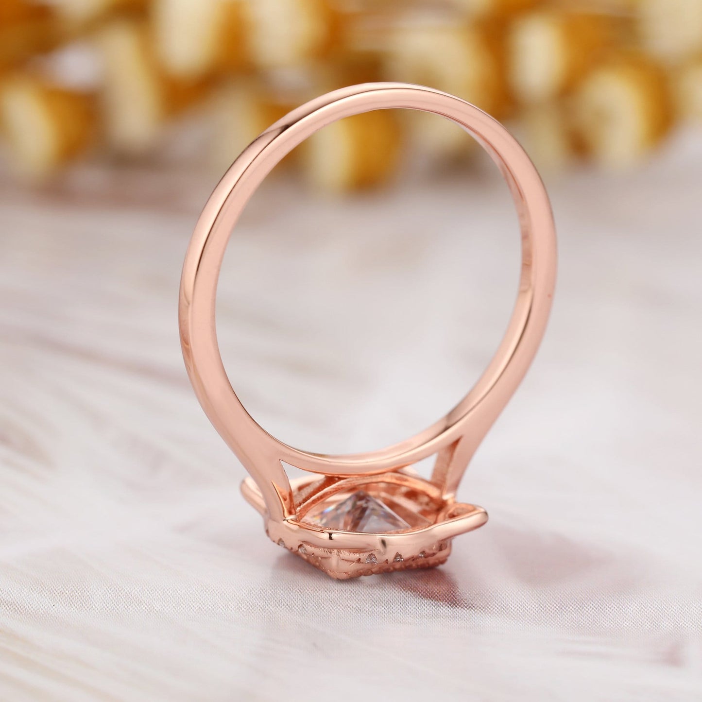 Antique Halo Wedding Ring, 1.0CT Princess Cut Moissanite Engagement Ring