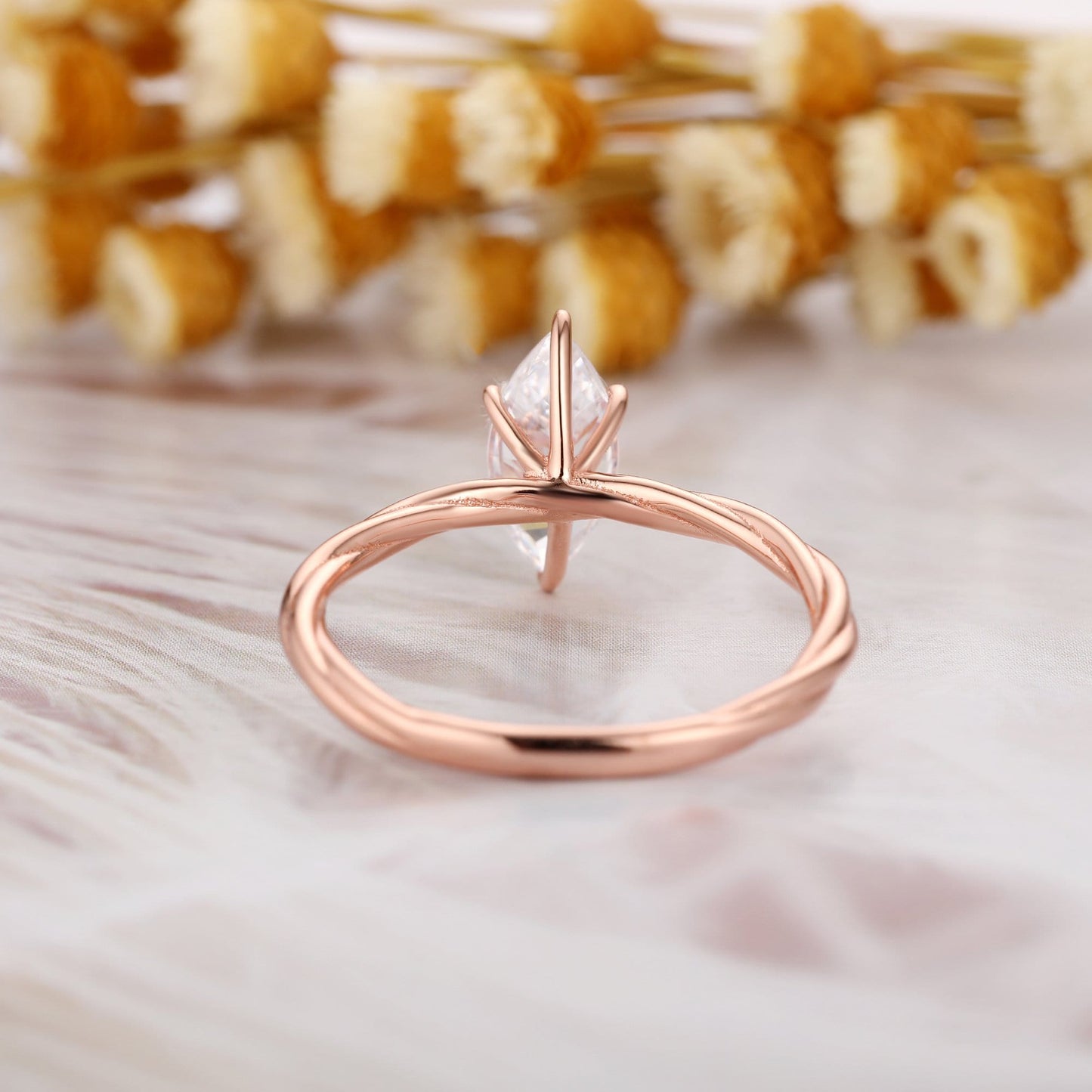 Rope Shank Design Wedding Ring, 1.0CT Marquise Cut Moissanite Ring