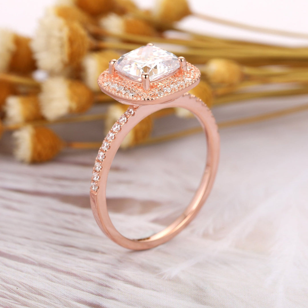 Cushion Cut 1.7CT Moissanite Wedding Ring, 14K Gold Pristine Custom Promise Ring