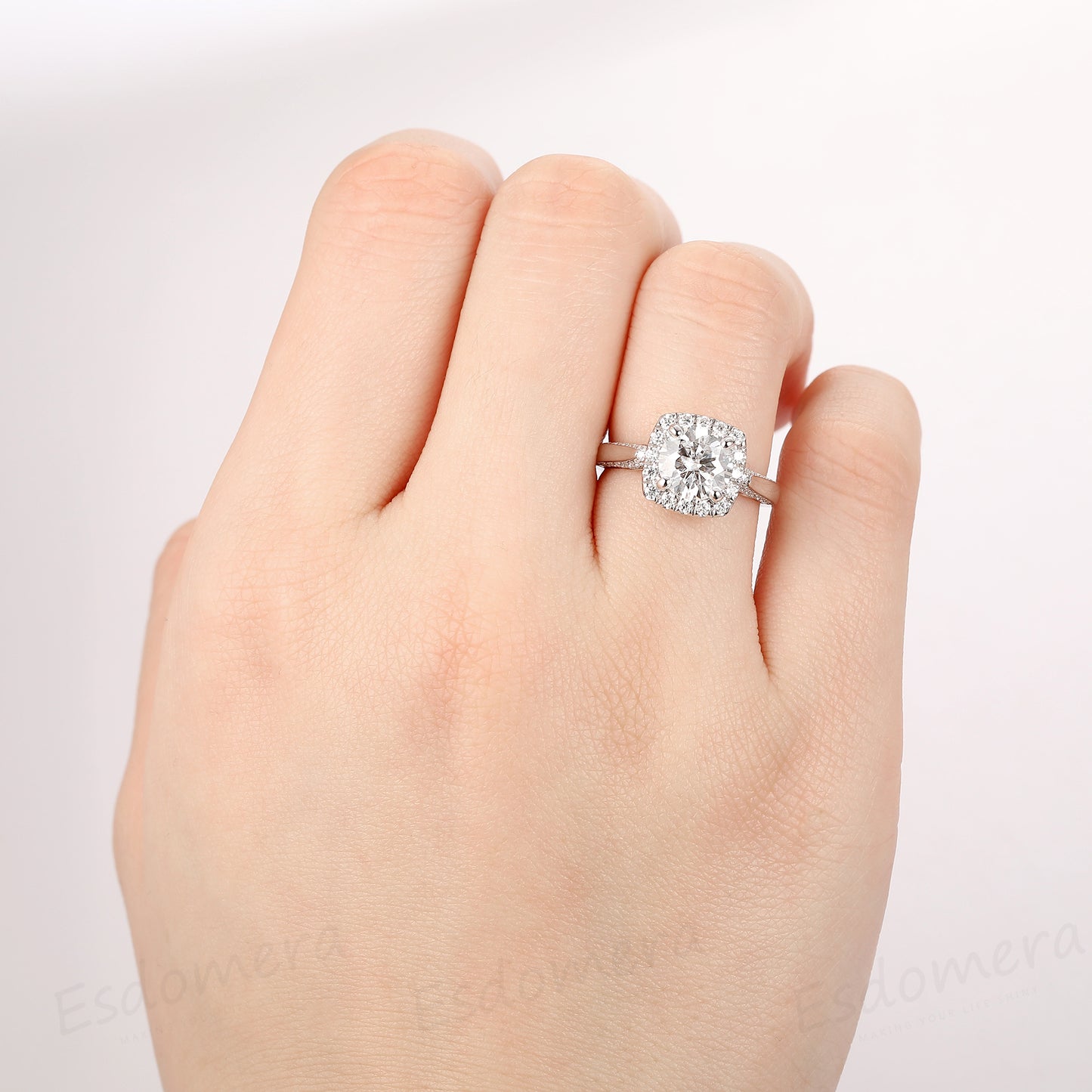 Round Cut 1.5CT Moissanite Ring, 14k Solid White Gold Engagement Ring