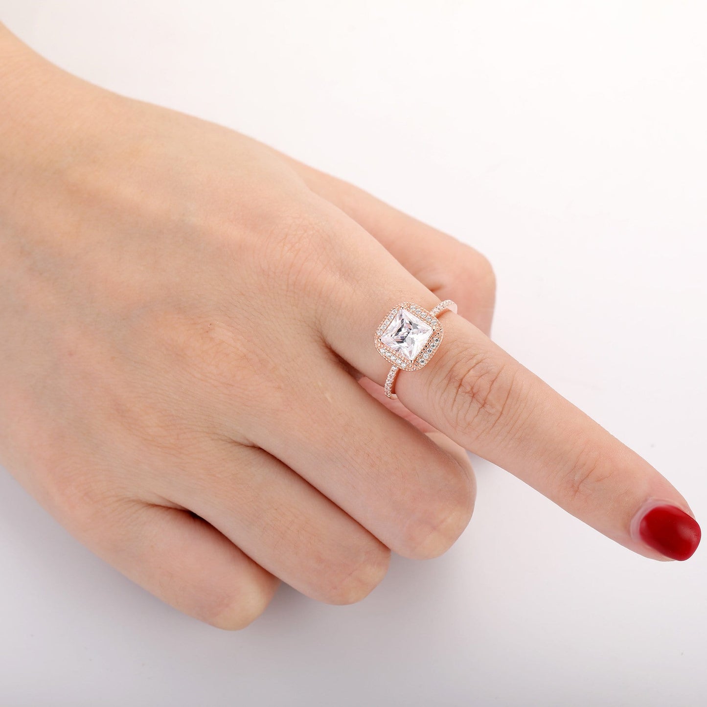 Princess Cut 2CT Moissanite Wedding Ring, 14k Gold Pave Setting Engagement Ring