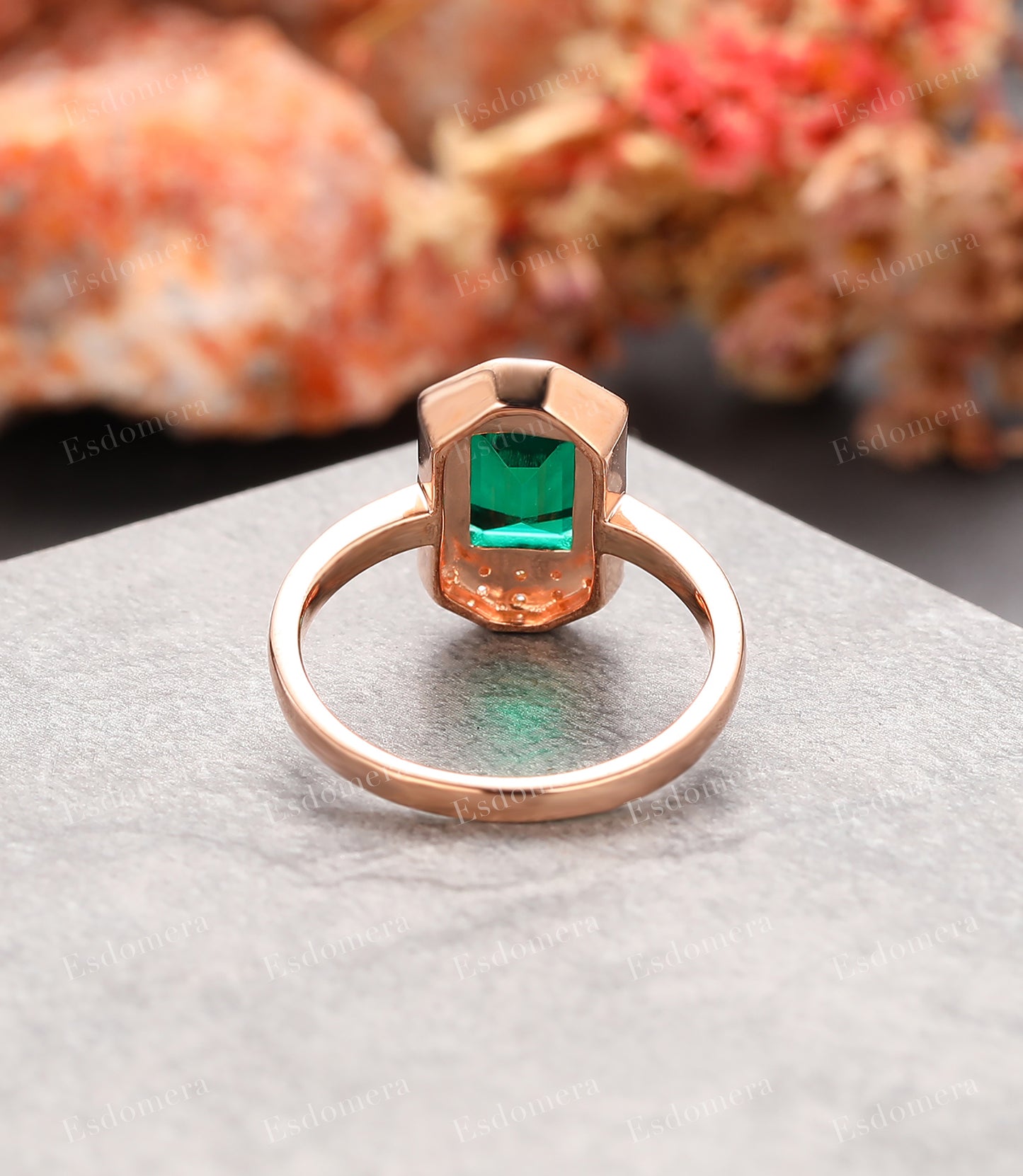 Prong Set Emerald Bridal Wedding Ring, Emerald Cut 6x8mm Emerald Anniversary Ring