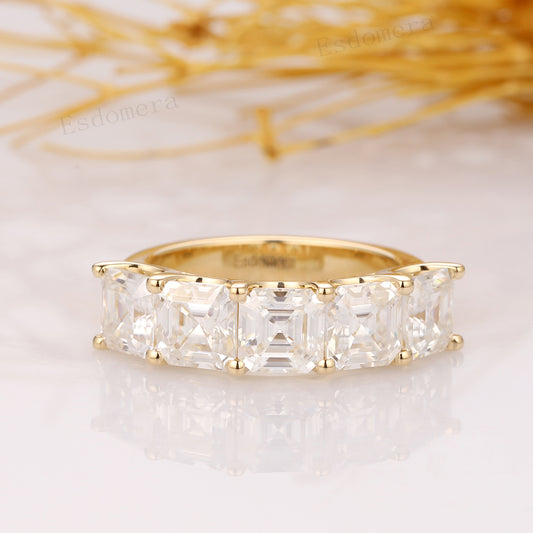 Asscher Cut 4.0CT Moissanite Wedding Band, 5 Stone Engagement Ring