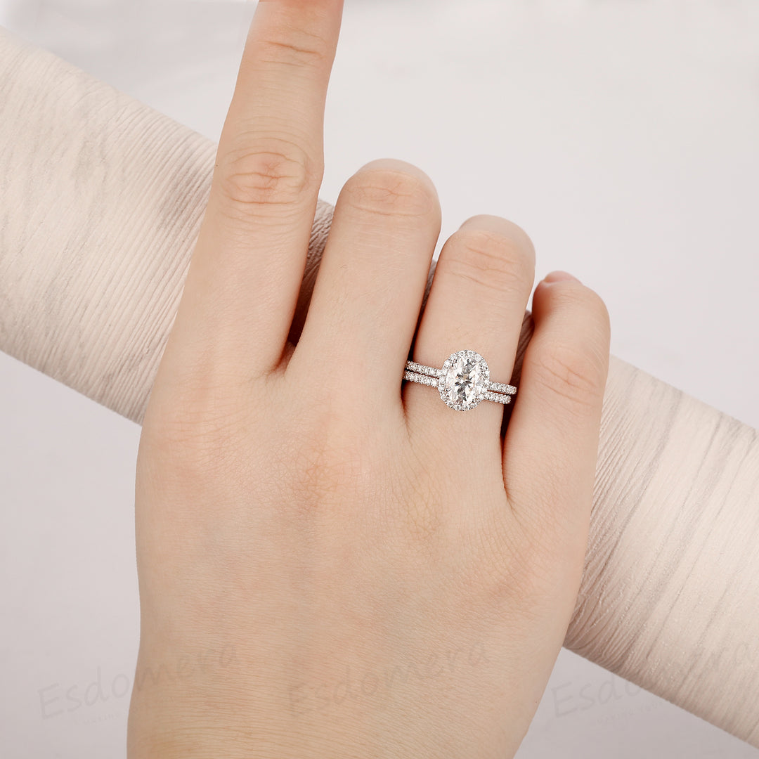 Oval Cut 1.5ct Moissanite  Ring Set Full Eternity Wedding Band