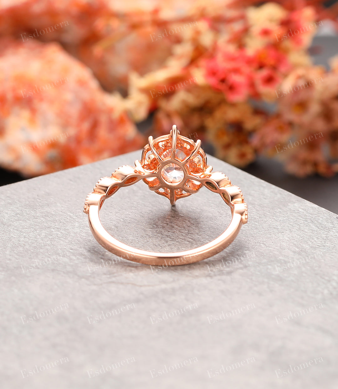 Milgrain Design Floral Ring, 1CT Oval Moissanite Wedding Promise Ring For Women