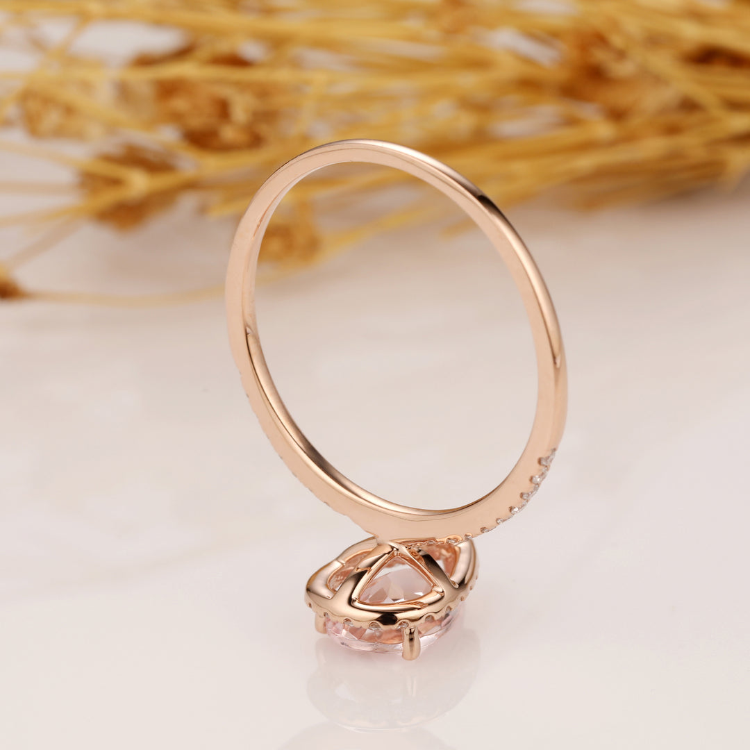 Morganite Engagement Ring 6x9mm Pear Shaped Halo Diamond Wedding Ring