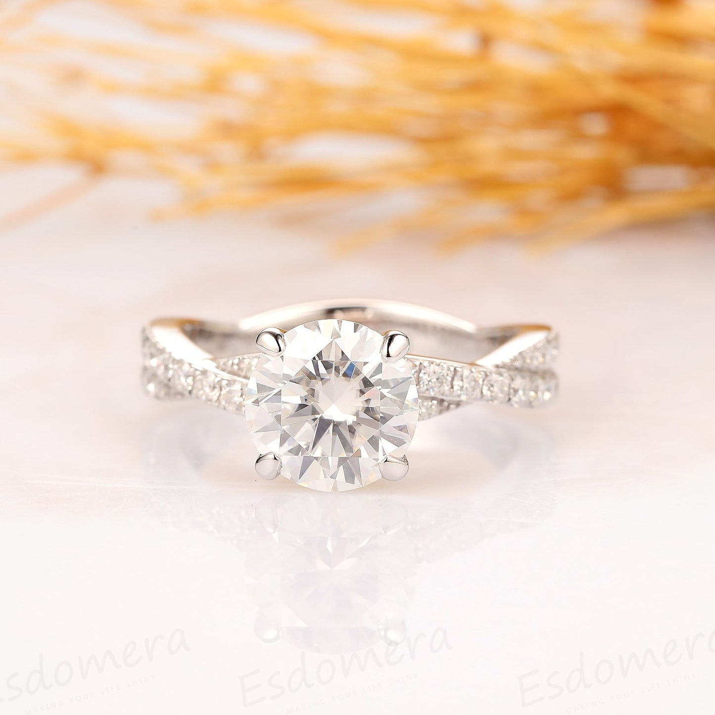 Round Cut 2ct Moissanite Twist Band Style Engagement Bridal Ring