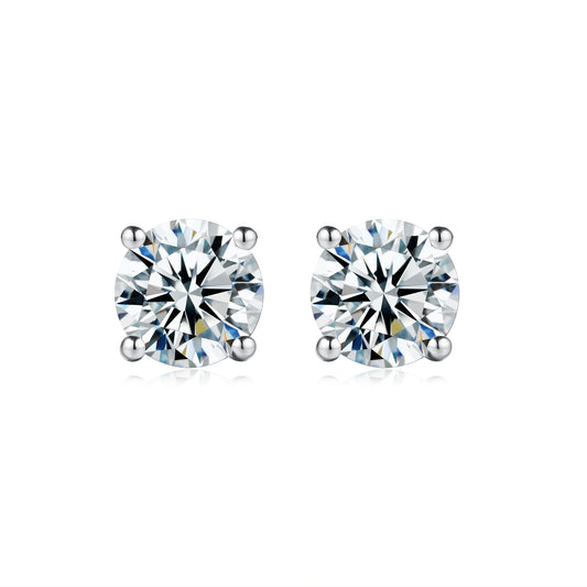 925 Sterling Silver - 2CTW Center Stud Earrings, 4 Prong Set Solitaire Earrings