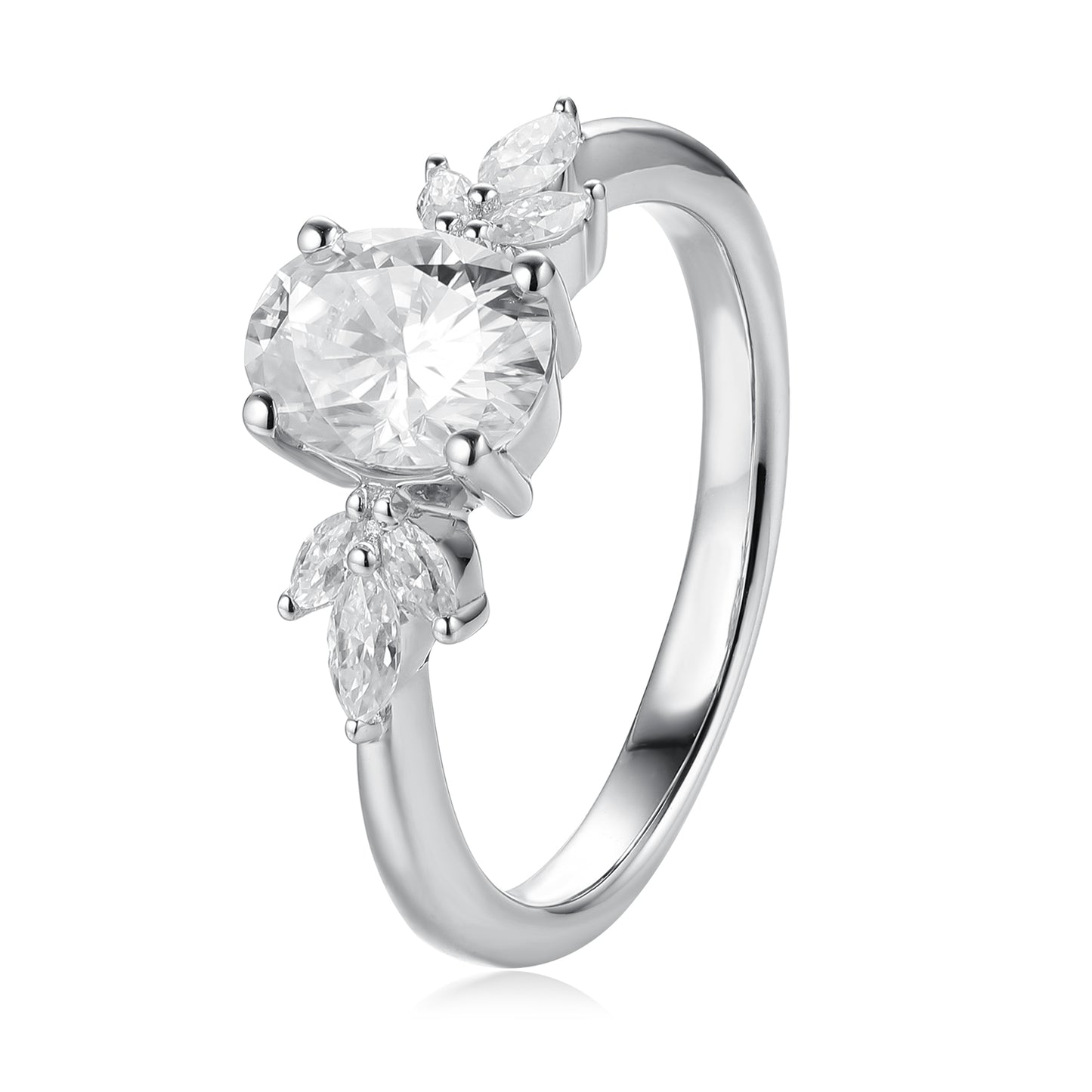 Marquise Cluster Moissanite Ring, Unique Oval Cut 1.5CT Moissanite Wedding Anniversary Ring For Women
