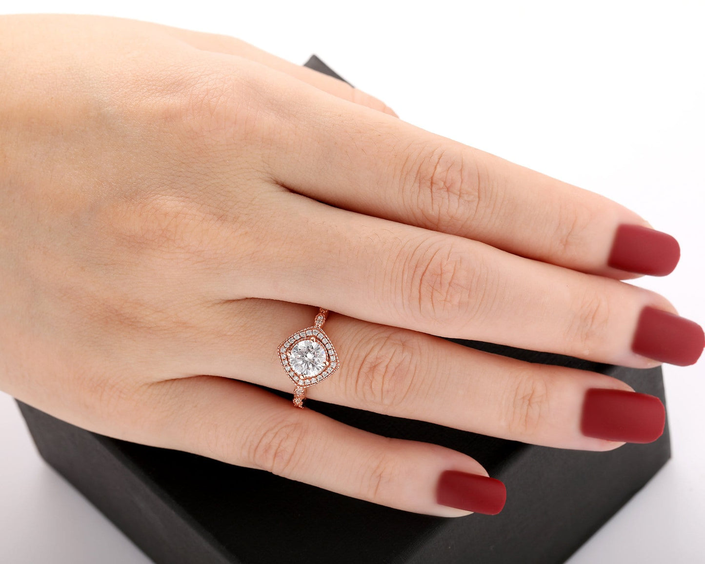 Classic 1.0CT Round Cut Moissanite Ring, 14k Gold Halo Engagement Ring
