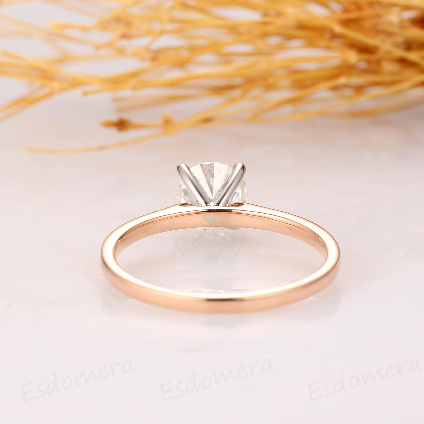 1CT Moissanite Round Cut Engagement Ring, 4-Prongs Ring, 14k Two Tone Gold Ring