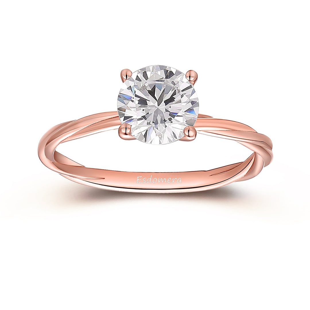4 Prongs 1.25CT Round Cut Moissanite Engagement Ring For Women, Promise Ring For Lover, 14k Rose Gold Twist Band Solitaire Ring