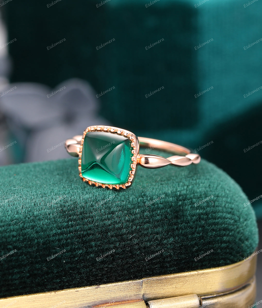 2.50CT Cushion Sugar Load Cut Emerald Ring, Art Deco 14k Soild Gold Engagement Ring, May Birthstone Ring