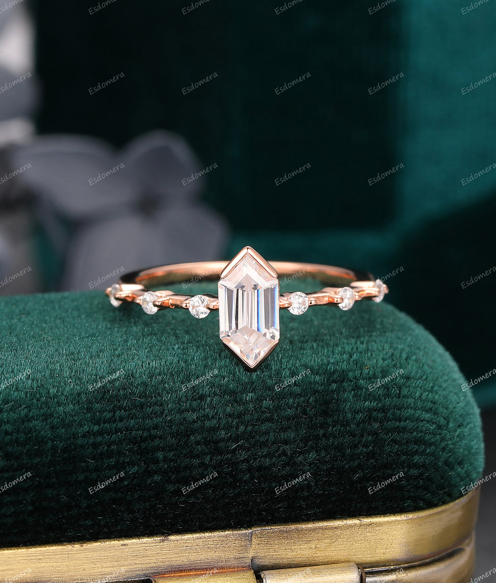 Elegant 1.10CT Hexagon Cut Moissanite Ring, Sparkling 14K Rose Gold Wedding Moisssanite, Anniversary Ring