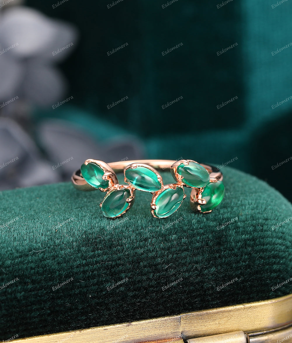 Marquise Cut 1.2CT Emerald Engagement Ring, Leaf Vine Shaped Emerald Ring, 14K Rose Gold May Birthstone Ring