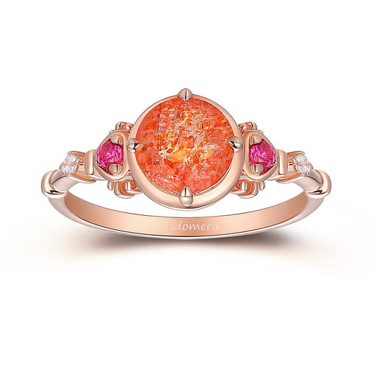 1.25CT Round Cut Sunstone Engagement Ring For Her, 14k Rose Gold Moissanites Ring, Art Deco Gemstone Ring