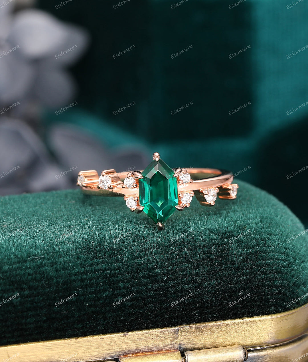 1.10CT Hexagon Cut Emerald Engagement Ring, Art Deco Soild 14k Gold Wedding Ring, Personalized Birthday Gift For Her
