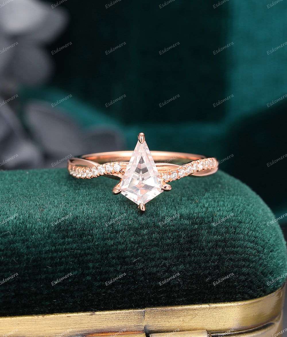 14K Gold 1.35CT Kite Cut Moissanite Engagement Ring, Twist Band Wedding Anniversary Ring
