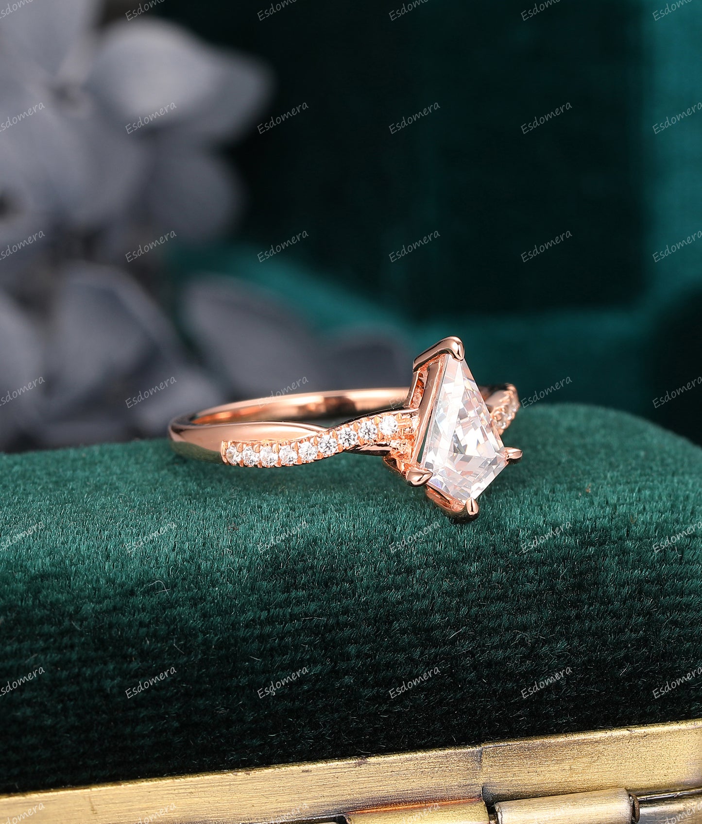 14K Gold 1.35CT Kite Cut Moissanite Engagement Ring, Twist Band Wedding Anniversary Ring