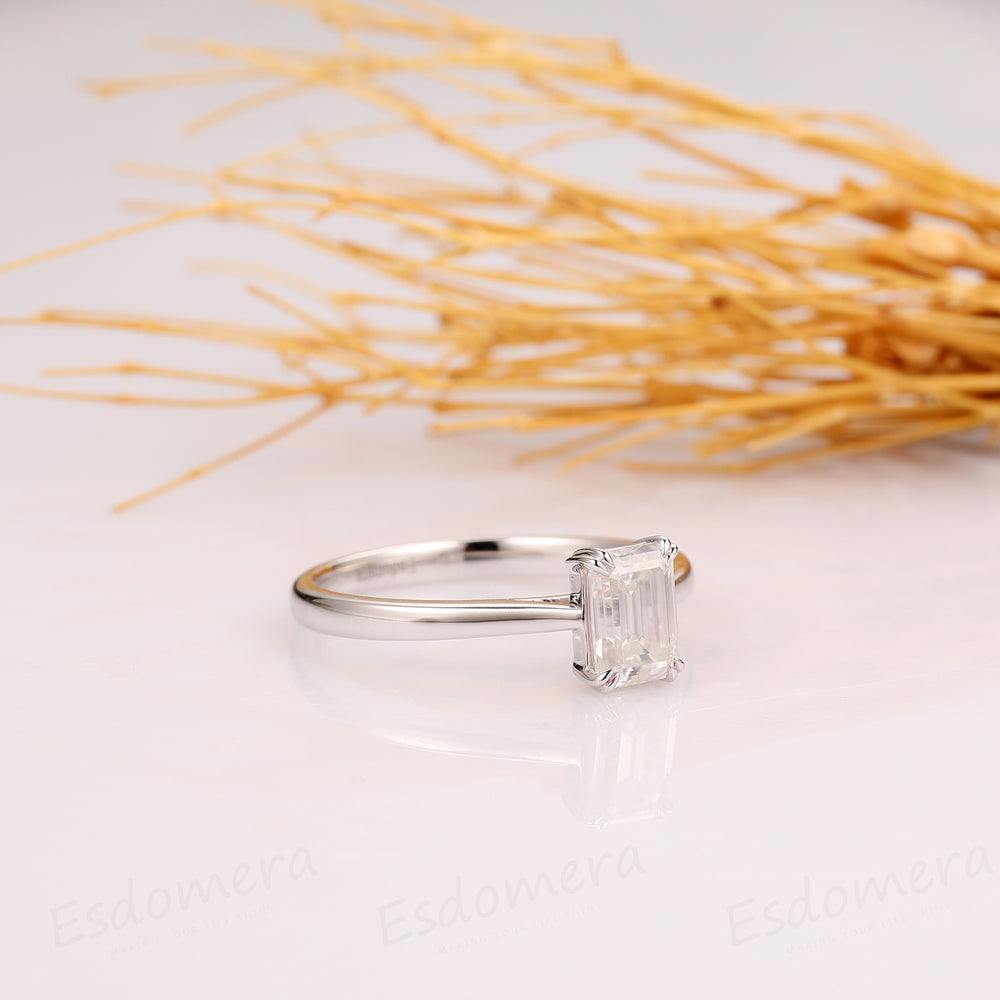 1CT Emerald Cut Moissanite Engagement Ring, 14k White Gold Bridal Wedding Ring