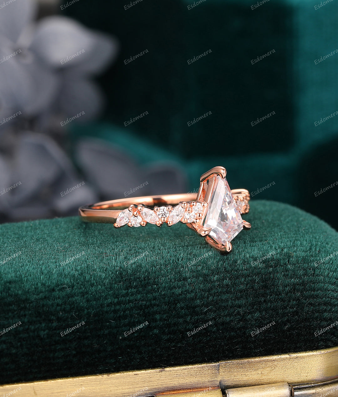 Kite Cut Moissanite 14k Rose Gold Engagement Ring