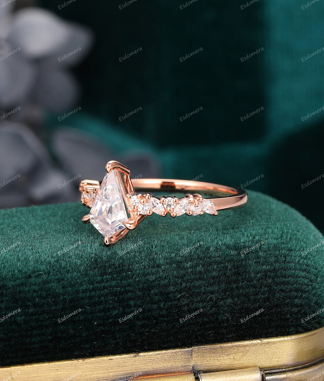 Kite Cut Moissanite 14k Rose Gold Engagement Ring