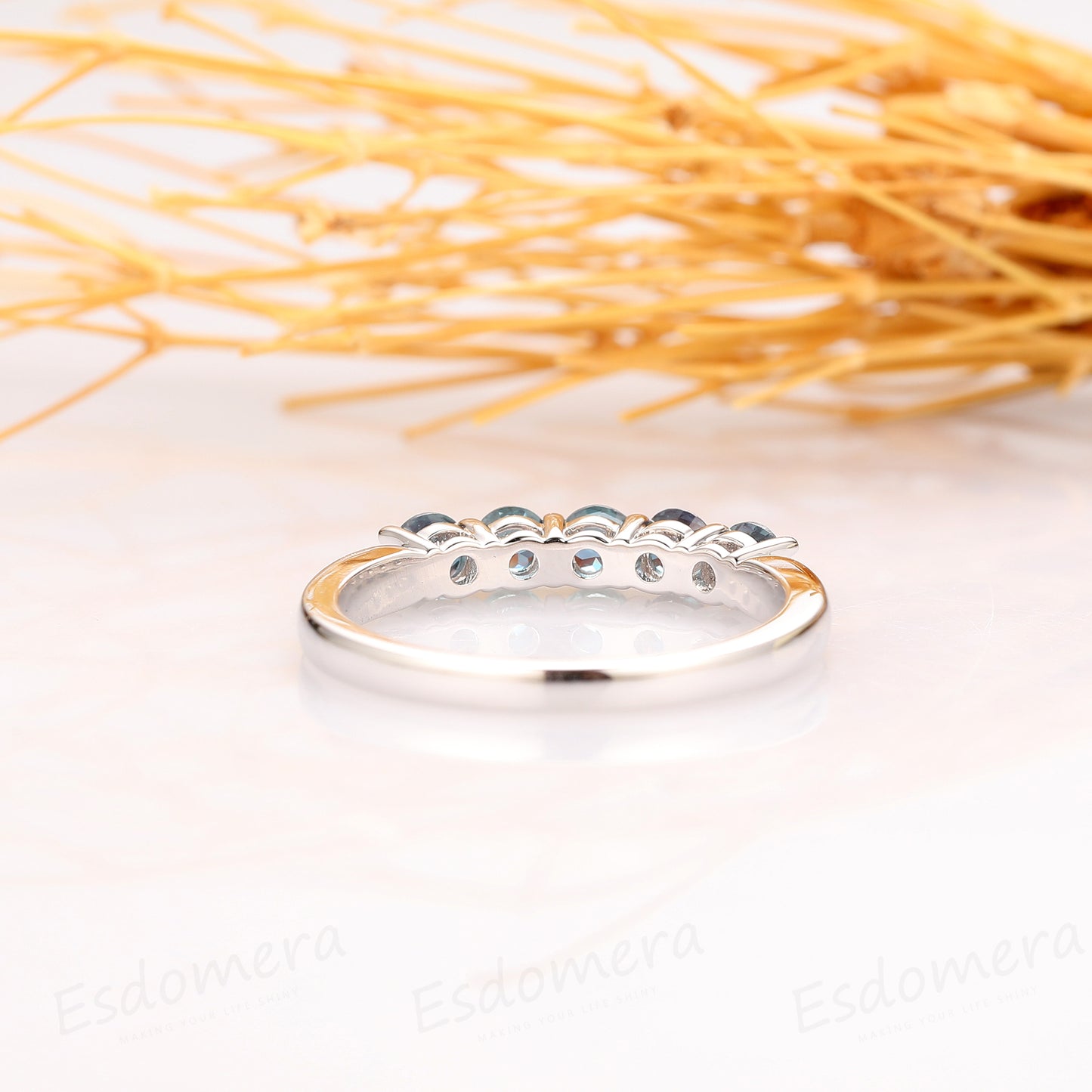 Alexandrite Wedding Band, 0.5ctw Round Cut Alexandrite Wedding Ring, 14k Solid White Gold Ring