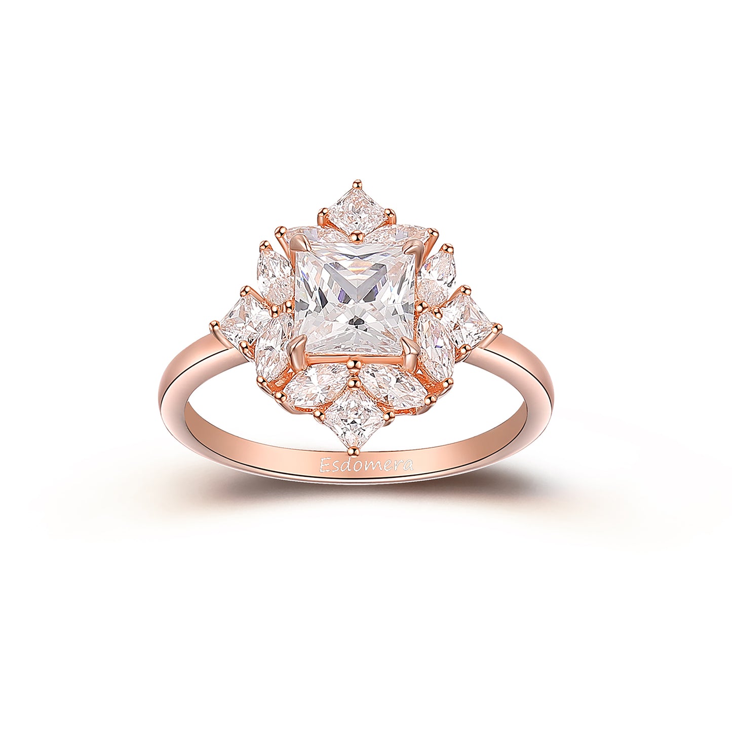 Moissanite Halo Ring, Princess Cut 1.3CT Moissanite Bridal Wedding Ring For Women