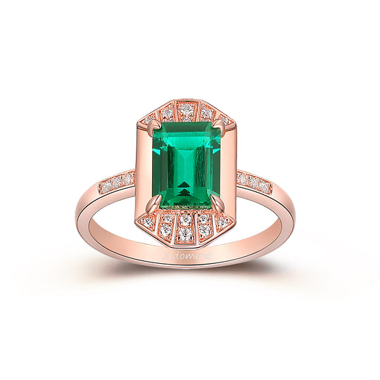 Prong Set Emerald Bridal Wedding Ring, Emerald Cut 6x8mm Emerald Anniversary Ring