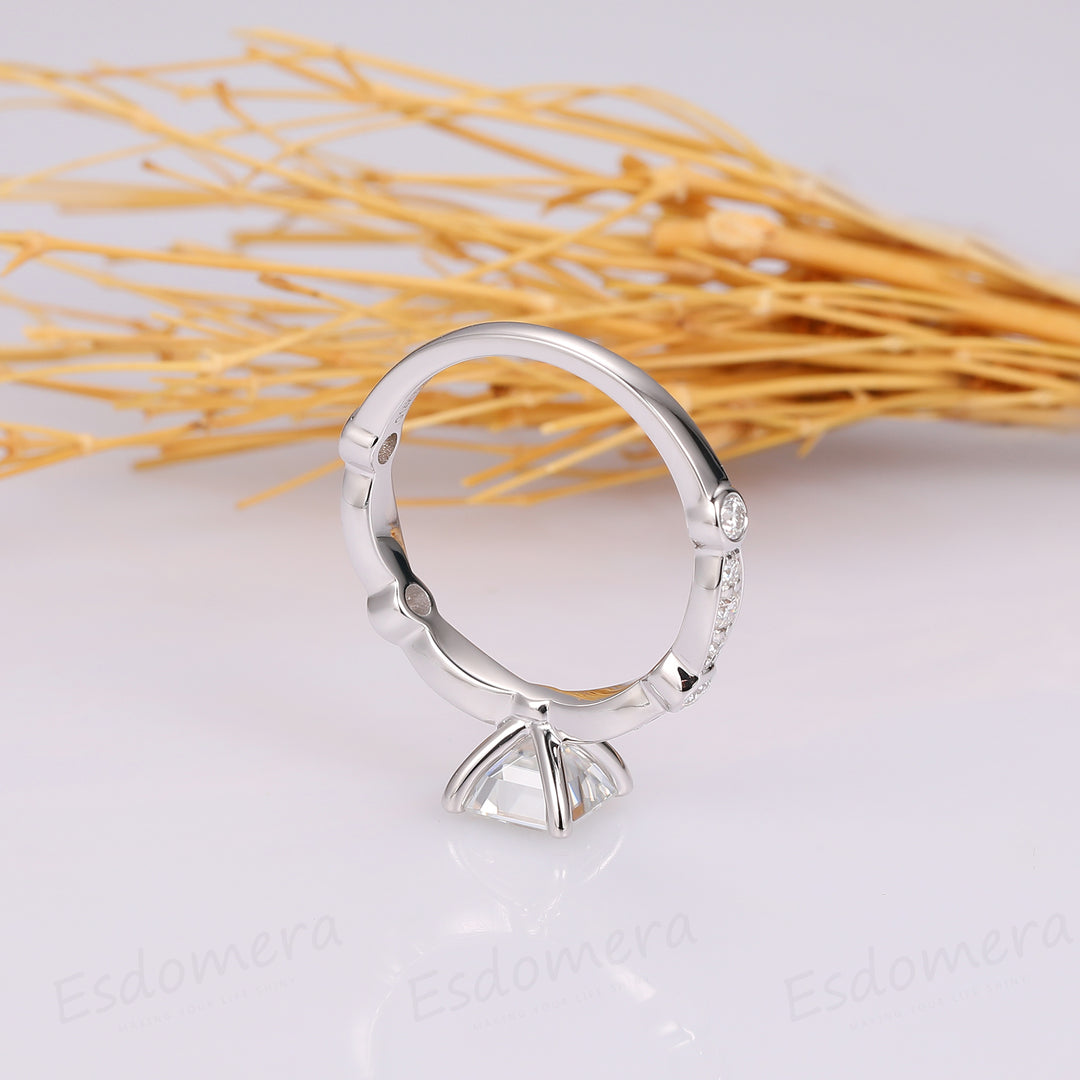 Asscher Cut 1.3 CT 6mm Esdomera Moissanite Engagement Ring