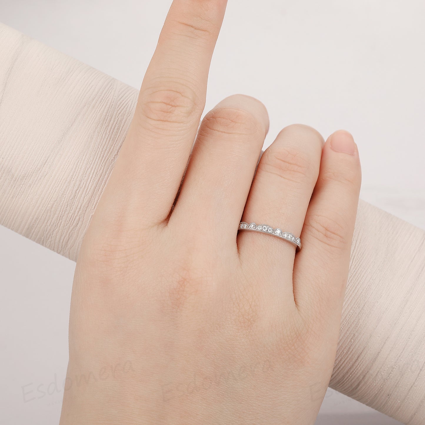 Moissanite Wedding Band, 14k Solid White Gold Ring, Women's Wedding Ring