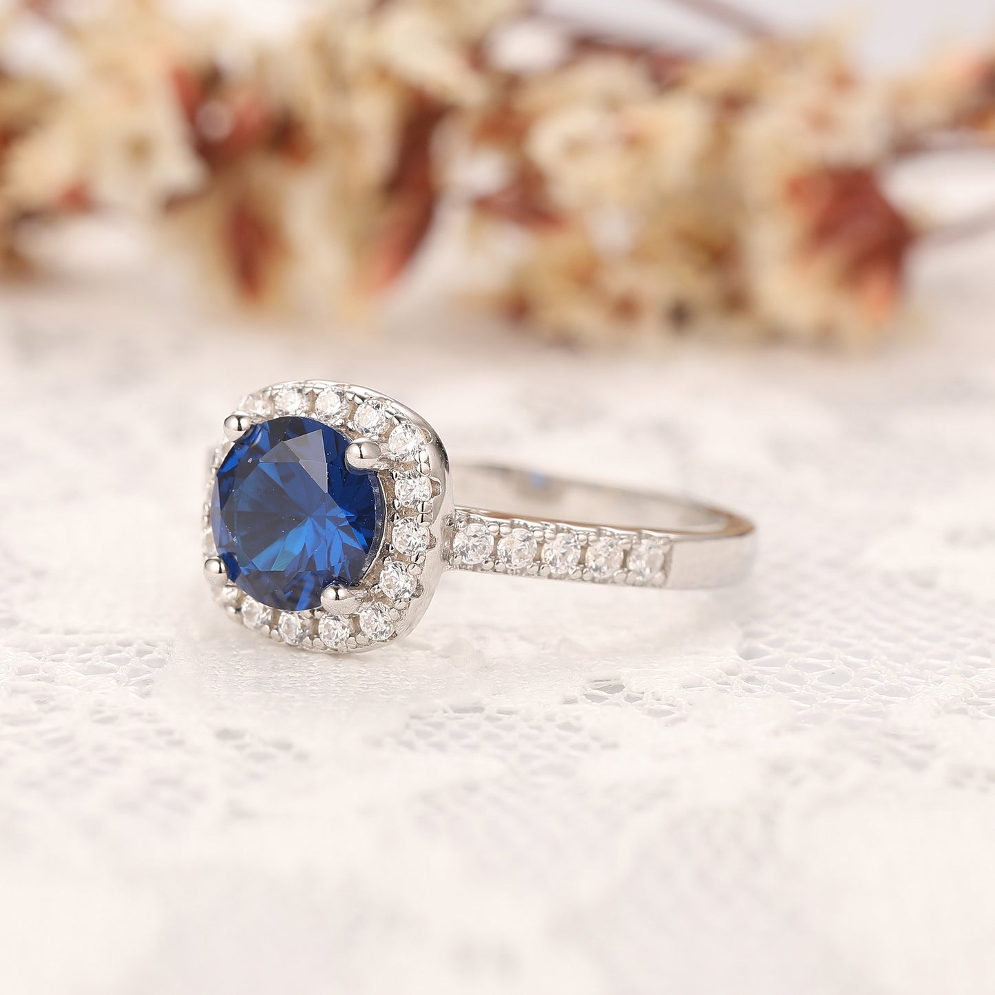 1.25CT Round Cut Lab Created Blue Sapphire Ring, Vintage Gemstone Ring